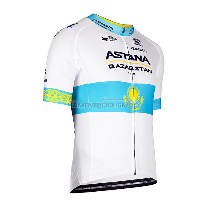 Abbigliamento Ciclismo Astana Manica Corta 2022 Bianco Blu